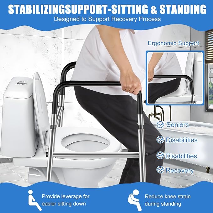 Toilet Safety Rails, Adjustable Toilet Safety Frame & Rails, Toilet Safety Rail for Elderly Adults