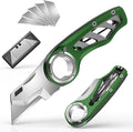 Folding Utility Knife Pocket Knife, Heavy-Duty Box Cutter with Anti Slip Finger Loop, Quick Change Blade Razor Knife, Box Cutters for Home, Office, Warehouse, Durable Razor Knife, Box Knife (Green)