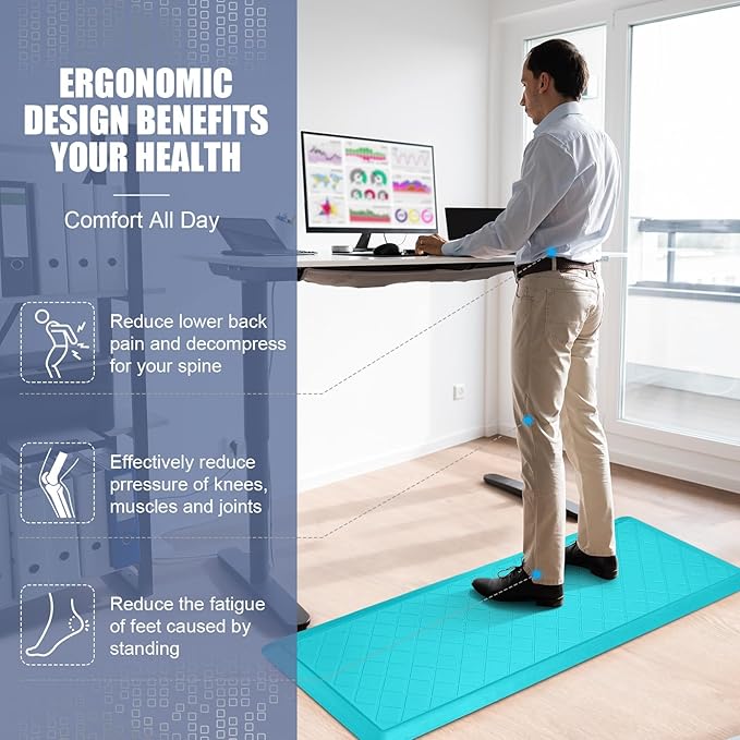 Cushioned Kitchen Mat 2 PCS, Anti Fatigue Kitchen Rugs, Heavy Duty Non-Skid, Ergonomic Comfort Foam Kitchen Floor Mat for Home, Office, Sink, Laundry, Teal