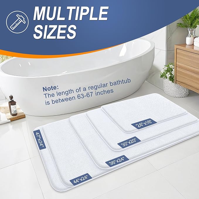 OLANLY Thick Memory Foam Bathroom Runner Rugs 47x24, Extra Soft Absorbent Long Bath Rug, Quick Dry Bath Mats, Non-Slip, Machine Washable Mat for Bathroom, Tub and Shower, Home Decor Accessories, White