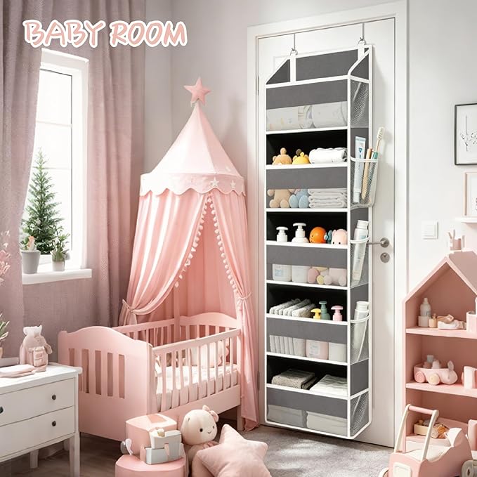 Over The Door Storage Organizer – 15 Pockets (5 Large + 10 Mesh Side Pockets), Heavy Duty 44lbs Capacity Closet Storage for Bedroom & Dorm, Behind The Door Hanging Rack for Shoes, Toys.