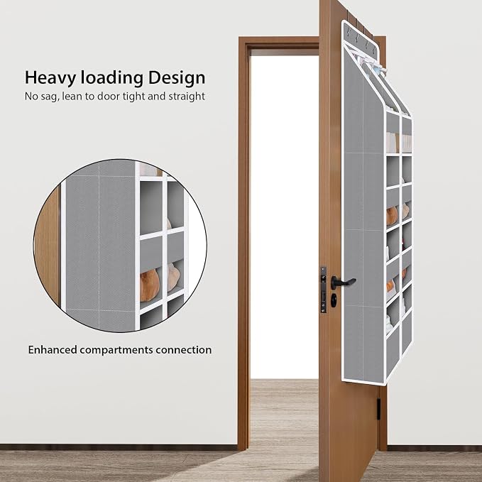 Univivi 5-Shelf Fabric Door Organizer Over Door Hanging Organizer with 8 Deep Pockets and 4 Small PVC Pockets Hanging Storage Organizers for Baby Nursery(Grey)