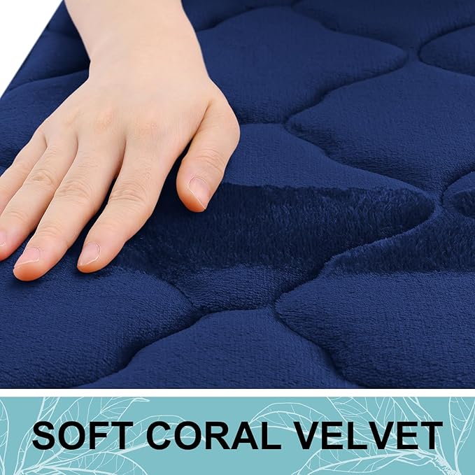 OLANLY Memory Foam Bath Mat Rug 59x34, Ultra Soft and Absorbent Bathroom Rugs, Non-Slip, Comfortable, Machine Washable Bath Carpet for Bathroom Floor, Tub, Shower and Home Decor Accessories, Navy