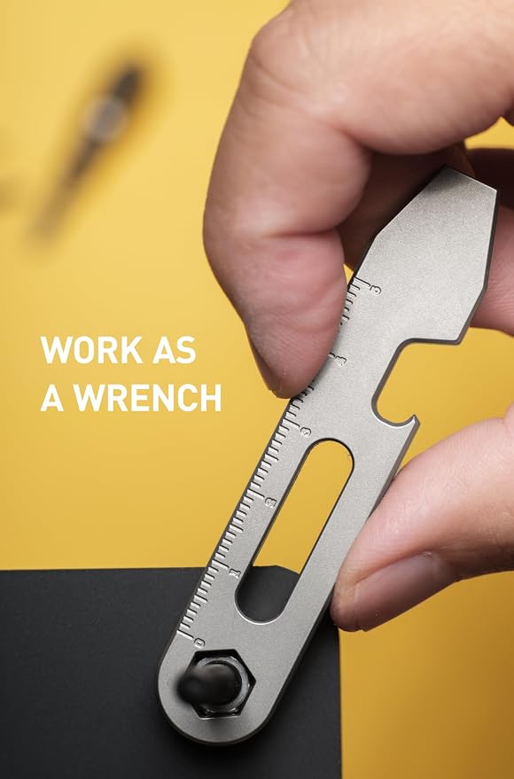 KEEPO LINK Titanium EDC Pry Bar Multitool, 4-in-1 Keychain Prybar Tool with Bottle Opener, Hex Wrench & Ruler, Pocket Pry Tool for Everyday Carry, Camping & Outdoor Gear, OLT03 (Gunmetal Grey)