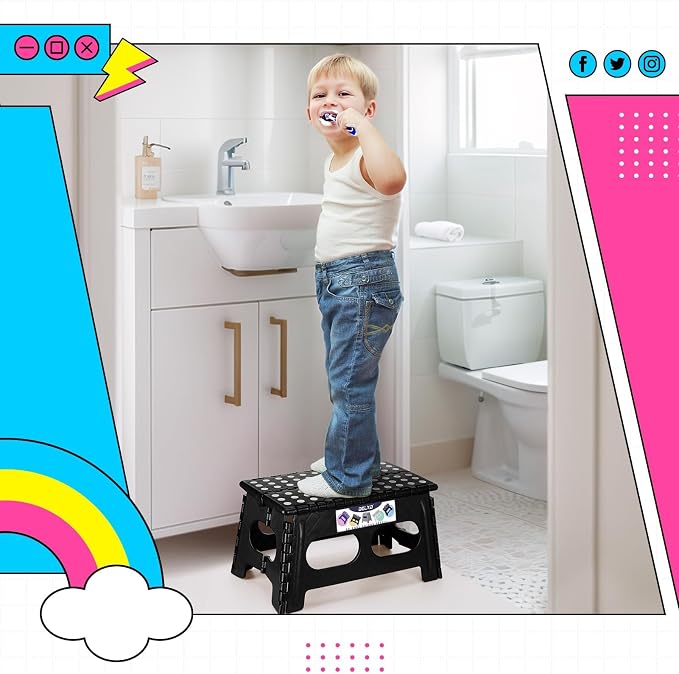 Delxo Folding Step Stool for Kids and Adults,15-Inch Extra Wide 9 Inch 2 Pack Height Heavy Duty Stepping Stool More Safe and Comfortable Non Slip Foldable Step Stool Black