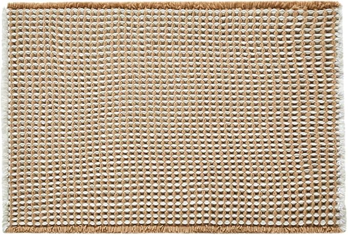 TYUU Waffle Bath Mat, Boho Bathroom Rugs Non Slip Washable Super Absorbent Quick Dry Bath Mat Farmhouse Bathroom Decor, 24"x16" Khaki and White