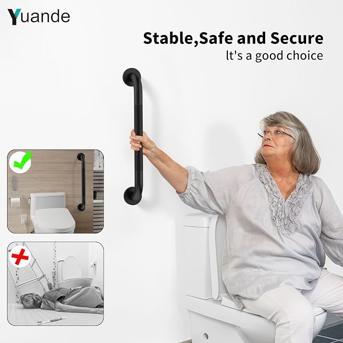 20 Inch Anti Slip Shower Grab Bar, YuanDe Black Stainless Steel Bath Grab Bar, Knurled Bathroom Safety Rail, Shower Handrail Support, Handicap Elderly Balance Assist Handles-1.25" Diameter