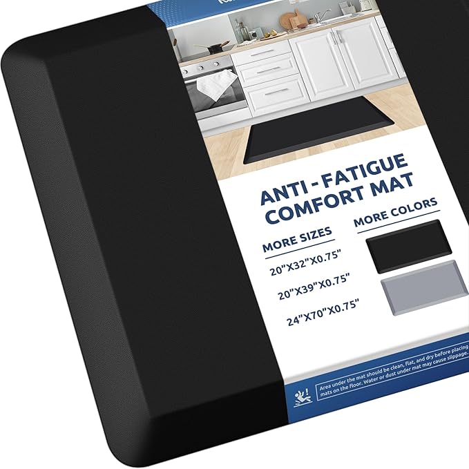 KitchenClouds Kitchen Mat Cushioned Anti Fatigue Rug 24"x70" Water Resistant, Non Slip, Standing and Comfort Desk/Floor Mats for House Sink Office (Black,0.8inch)
