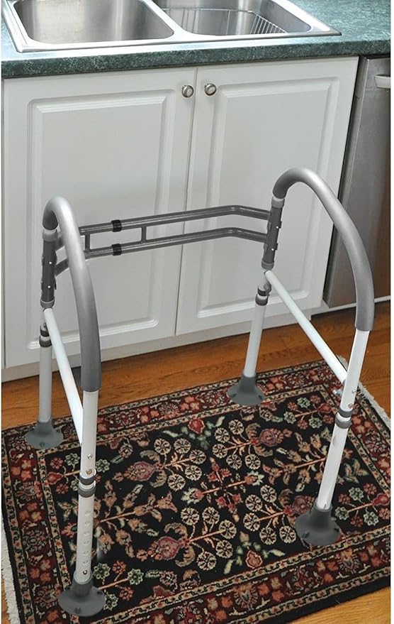 Vaunn Medical Adjustable Toilet Safety Rail for Seniors, Foldable Toilet Safety Frame for Elderly Adults, Bathroom Grab Bar Handle, Toilet Handle for Elderly & Disabled, Free-Standing (Gray)