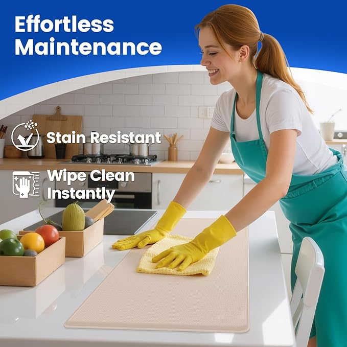 KitchenClouds Kitchen Mats for Floor,3PCS Kitchen Rugs,Non Slip Anti Fatigue Mats for Kitchen Floor,Waterproof Sink Mat,Cushioned Standing and Comfort Mats for Office,Khaki