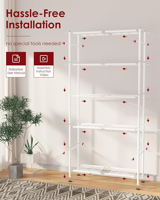 Sakugi Storage Shelves - 5 Tier Shelf Organizer, Heavy Duty Garage Shelving Unit with Leveling Feet, Stable Metal Shelves Organizer for Pantry, Kitchen and Closet, 33.0" W x 12.6" D x 72.0" H, White