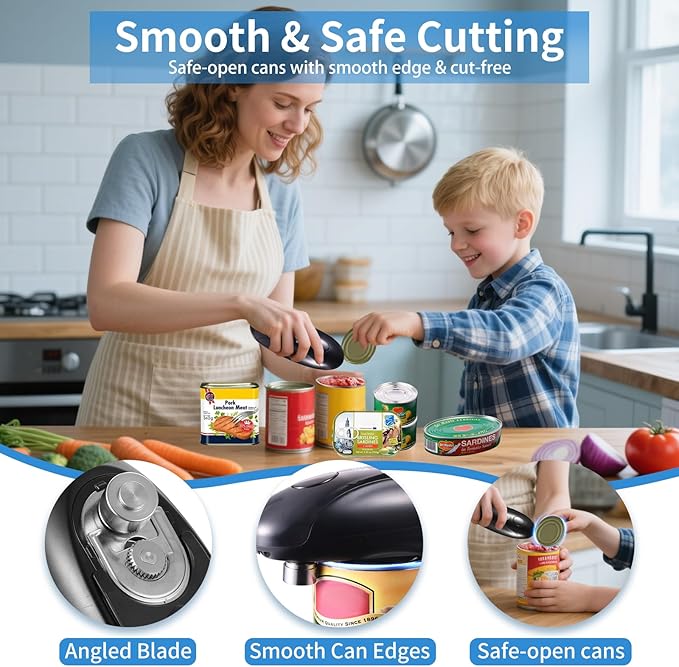 Can Opener Electric - Upgraded One-Touch Automatic, Smooth Edge, USB-C Rechargeable, Perfect for Seniors (Black)