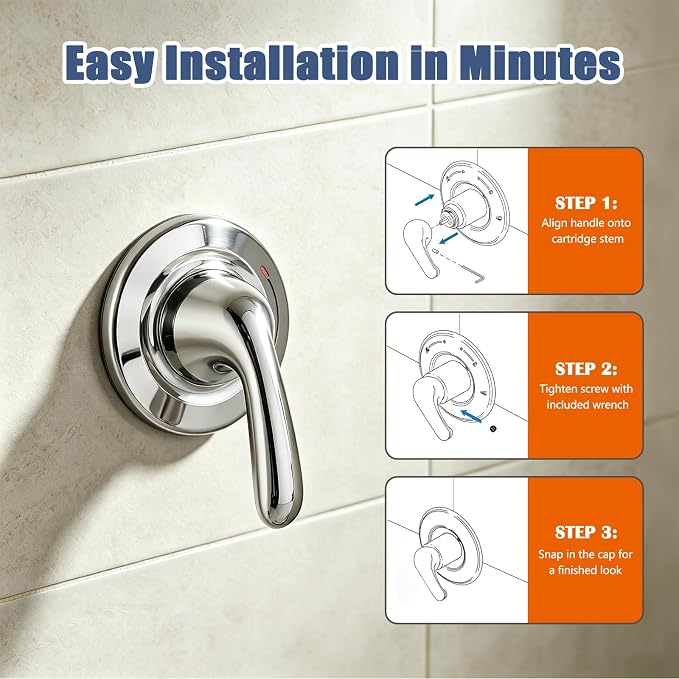 RP48717 Shower Handle Replacement, Compatible with Delta 13/14 Series Tub and Shower Faucet, Single Handle Tub Shower Faucet Handle, Chrome Plated Metal Handle