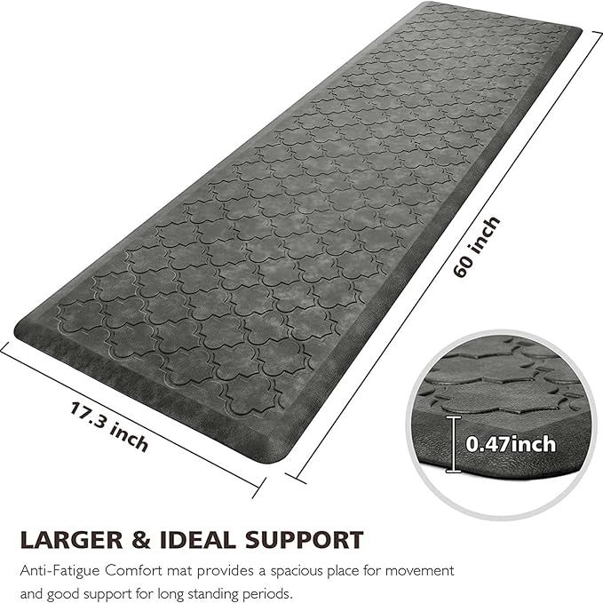 WISELIFE Kitchen Mat Cushioned Anti Fatigue Floor Mat,17.3"x60", Thick Non Slip Water Resistant Kitchen Rugs and Mats, Standing Mat for Floor,Home,Office,Desk,Sink, Grey