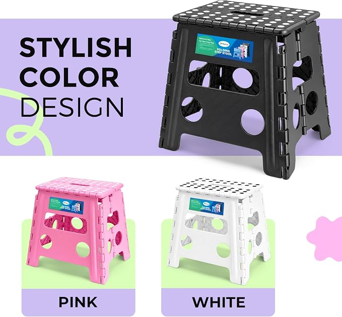 Dyforce Folding Step Stool, 13 Inch Step Stools for Adults and Kids, Compact Foot Stools, Light-Weight Toddler Foldable Step Stool for Kitchen, Bathroom, Holds Up to 300 lbs (Black)