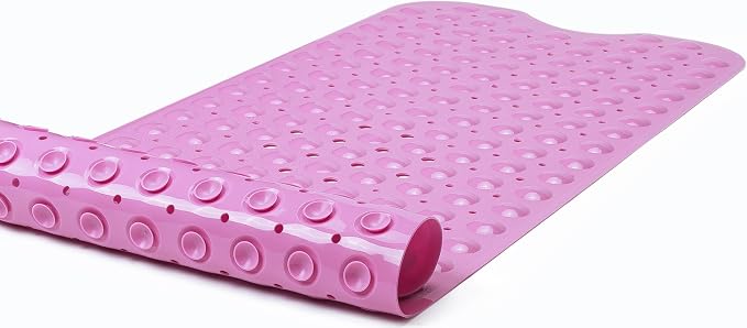 Extra-Long Non-Slip Bathtub & Shower Mat 39”x16” (Smooth/Non-Textured Tubs Only) Safe, Clean, Machine-Washable, Superior Grip&Drainage, Vinyl, Opaque Pink