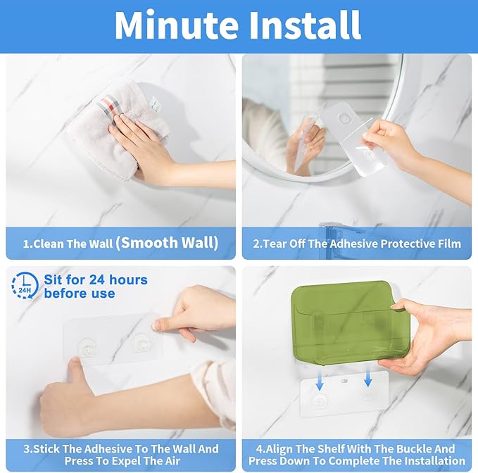 Diesisa 2pc Acrylic Wall Mount Organizer, Adhesive Cabinet Door Organizer,Acrylic Bathroom Shelves for Wall,No Drilling Hang Walls,with Self Adhesive Tape, for Bathroom, Kitchen, Living Room-Green
