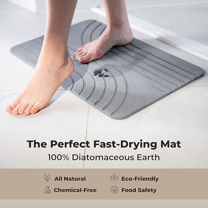 TOSORO - Stone Bath Mat Diatomaceous Earth Shower Mat Non-Slip Super Absorbent Diatomite Stone Bath Mats for Bathroom Floor Quick Drying Natural Easy to Clean (23.5 x 15) - Graphite
