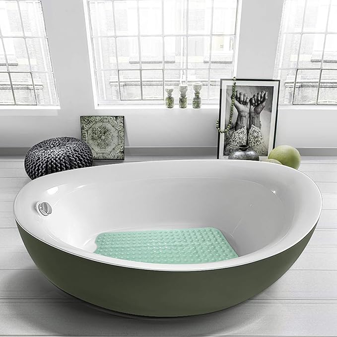YINENN Bath and Shower Safety Mats 40x16 inch, Non Slip with Suction Cups for Bathroom Stall and Tub Floor, Extra Large and Machine Washable, Drain Holes Keep Bathtub Clean, Light Green