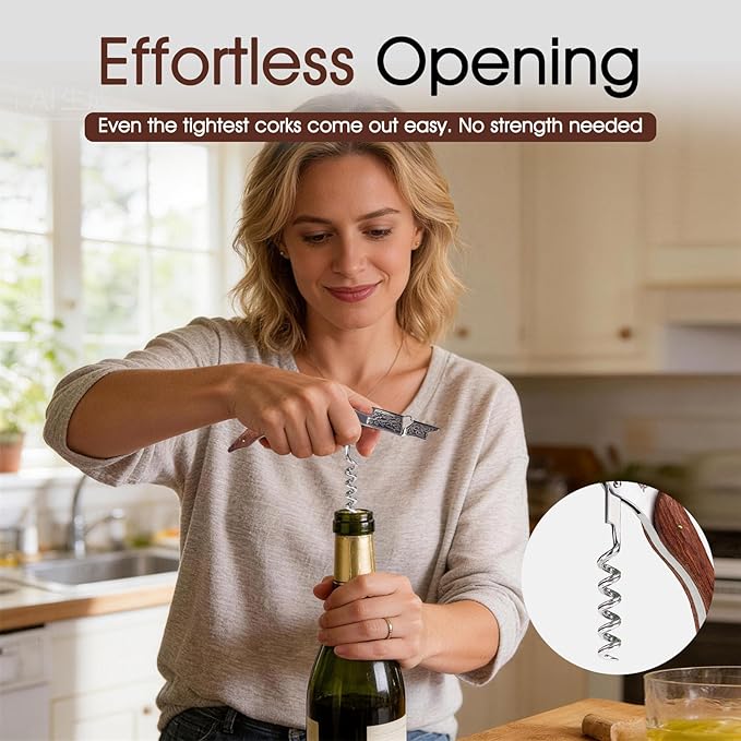 GOBETTER Wine Opener, Professional Corkscrews for Wine Bottles Cap Remover, Manual Wine Key for Home Use, Servers, Waiters Bartenders and Wine Lovers, Classic Rosewood