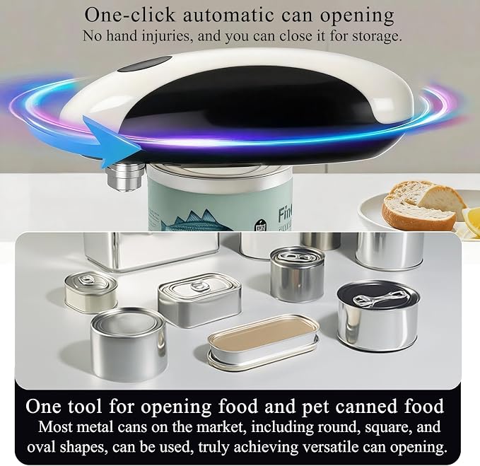 Electric Can Opener for Seniors & Arthritis - Rechargeable Automatic with One-Touch Open and Smooth Edge Cutting, Lid Remover, Food-Safe Stainless Steel Blade Easy to Use Hands-Free, Black