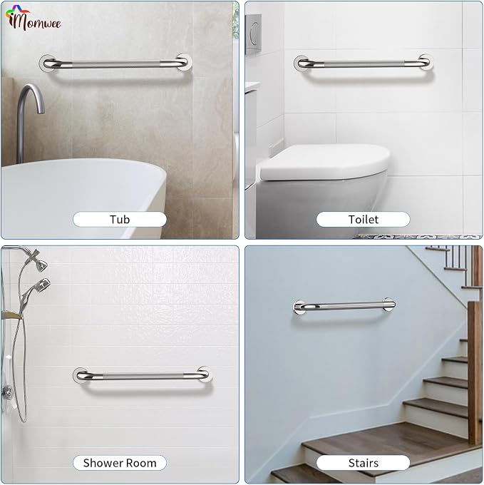 2 Pack 24 Inch Shower Grab Bar with Anti-Slip Grip, iMomwee Chrome Stainless Steel Bathroom Grab Bar Handle, Shower Balance Bar, Safety Hand Rail Support, Handicap Elderly Senior Assist Bath Handle