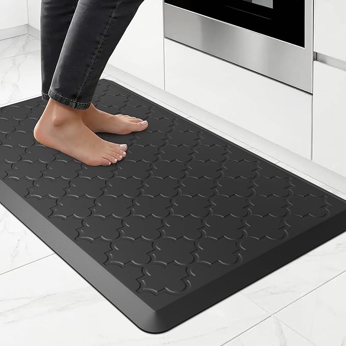 Kitchen Mat Cushioned Anti Fatigue for Floor, Non-Slip Waterproof Comfort Rug for Kitchen Sink, Standing Desk & Laundry, 17.3"x29", Black