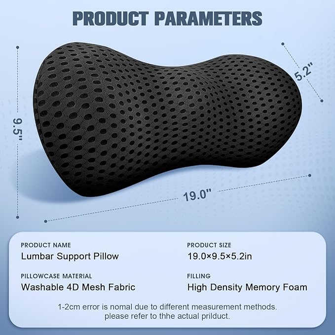 Lumbar Support Pillow,Ergonomic Memory Foam lumbar pillow for chair and Bed ,lower back support pillow for couch,Lower Back Pain Relief and Spine Support,lower Back Pillow for Chair,Car Seat Couch