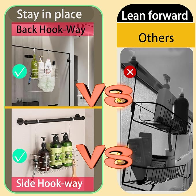 2pcs Single-Layer Hanging Shower Caddy, Rustproof Shelves Rack with Rotatable Hook bar, Large Capacity Bathroom Organizers and Storage, No Drilling Shampoo Bracket