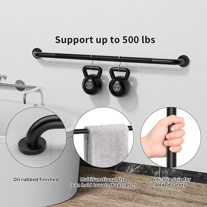 40 Inch Anti Slip Handicap Grab Bars, Munzong Bathroom Grab Bar for Showers, Black Knurled Handicap Balance Bar,Safety Hand Rail Support Elderly Senior Assist Bath Handle