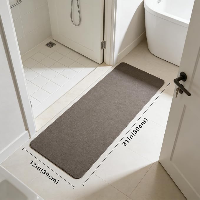 Bath Mat for Narrow Spaces, Super Absorbent Doorway Floor Mat, Non-Slip Threshold Rugs Fit for Under Door, Cuttable Ultra Thin Bath Mat for Bathroom, Kitchen and Entryway (Deep Grey, 31''x12'')