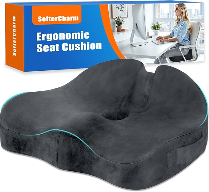 Seat Cushion,Thick Memory Foam Cushions for Office Chair, Car Seat, Airplane, Relieving Pressure Tailbone Sciatica Back Pain for Long Sitting Office Workers, Car Drivers Grey