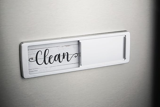 Dishwasher Magnet Clean Dirty Sign - Magnetic Signs That Say Clean/Dirty - Optional Sticker Adhesive for Non-Metal Stainless Steel Dish Washers - Light Gray Farmhouse