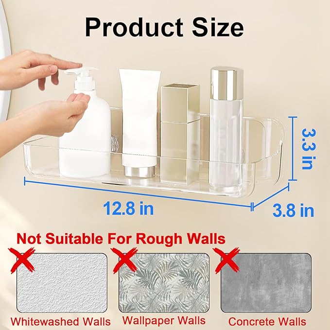Diesisa 2pc Acrylic Wall Mount Organizer, Adhesive Shelf, Bathroom Shelves for Wall, Self Adhesive Organizer, Shower Caddies, No Drilling Hang Wall,with 3pack Tapes, for Bathroom, Kitchen, Living Room