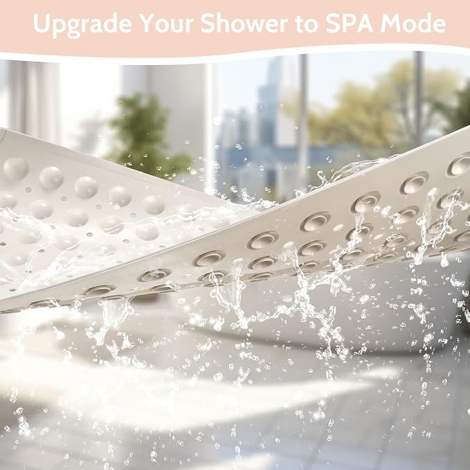Non Slip Shower Mats for Inside Shower 15 x 27.5 Inch, TPE Bathtub Mat Non-Slip, Bath Mat for Tub with Suction Cups, Drain Holes Bath Tub Mat for Bathroom (Beige)