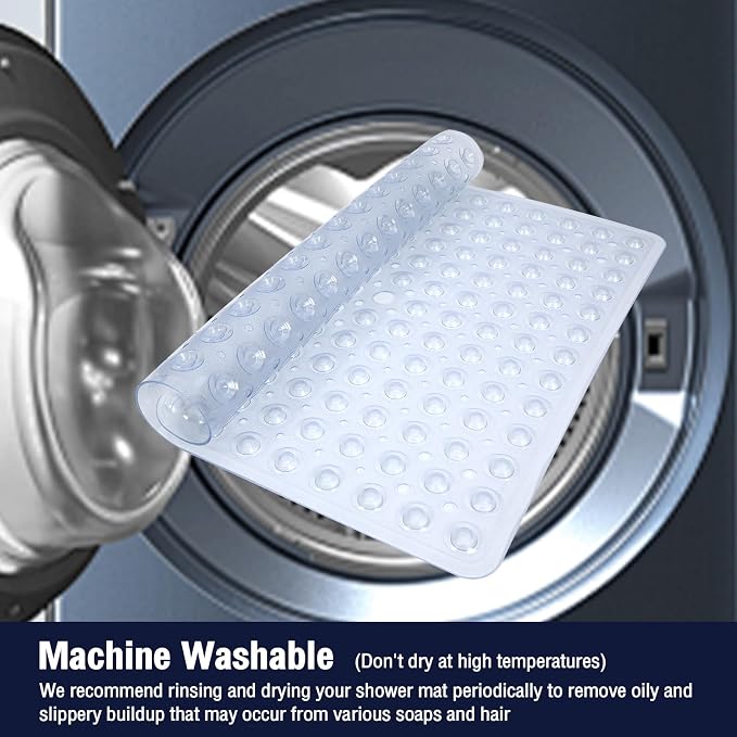 Clear Square Shower Mat Bathtub Mat Non Slip 21x21 Inch, Square Bath Mat for Inside Shower Tub, Shower Stall Mats for Bathroom Floor, Big Suction Cups Drain Hole, Easy Washable, BPA-Free