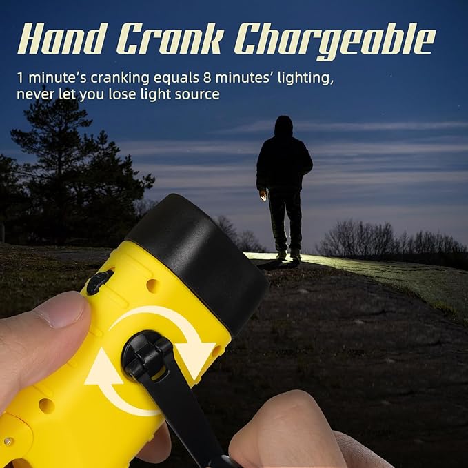 SEANCHEER Hand Crank Solar Powered Flashlights,Compact Emergency LED Flashlight Handheld Survival Flashlight,Quick Snap Carbiner Dynamo Flashlighting for Outdoor,Sports,Hiking (1 Pack-Yellow)