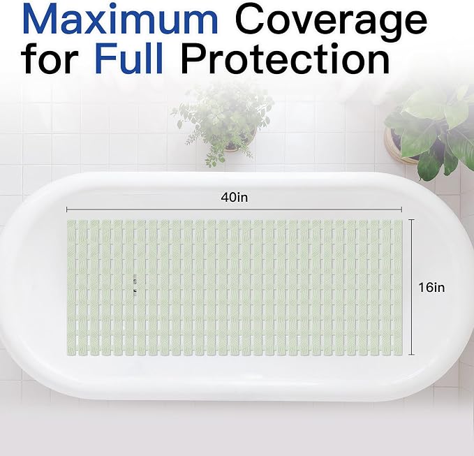 Non Slip Bathtub Mat - Shower Mats for Inside Shower, Rectangular PVC Tub Mat with 200+ Suction Cups for Safety, Sage Green