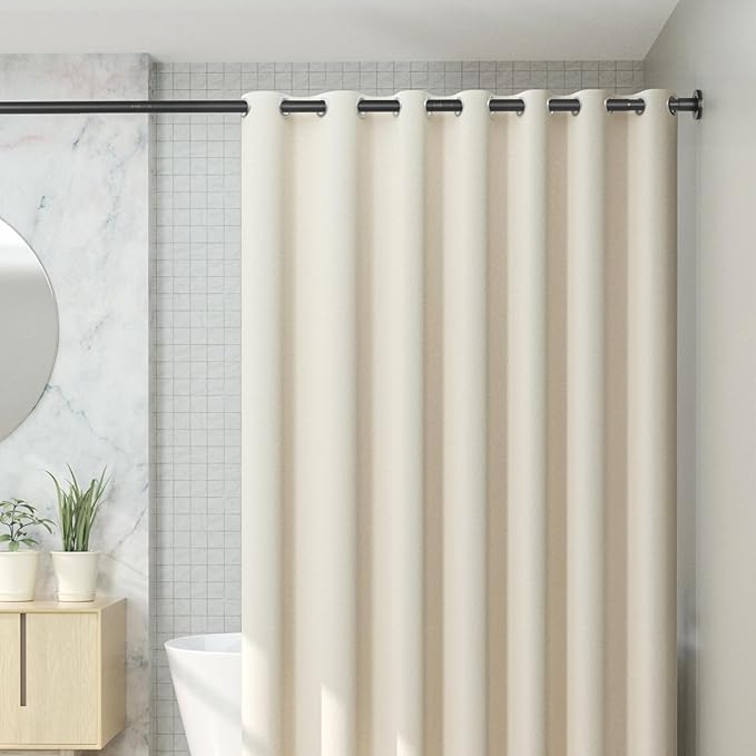 CorkLatta Black Shower Curtain Rod 31 to 92 Inch,1 Inch Diameter Adjustable Spring Tension Stainless Steel Telescoping Rod,Easy Install,No Rust