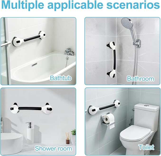 Suction Grab Bars for Shower Bathtub | 16.8 Inch Heavy Duty Safety Suction Shower Handles for Elderly Seniors, No Drill Removable Bathroom Mobility Handrails 2 Pack