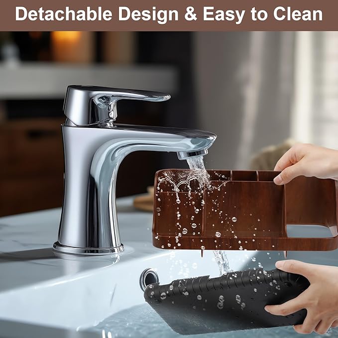 GFWARE Wood Toothbrush Holders for Bathrooms Countertop Organizer - Detachable 7 Slots Kid Bathroom Decor and Accessories, Wooden Bathroom Sink Storage Organization, Caddy, Tray, Brown