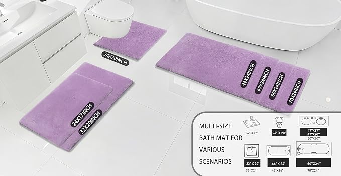 MINIDEAR Bathroom Rugs 36x24 Purple - Thick Memory Foam Bath Mat, Ultra Soft & Plush Fluffy, Non-Slip, Quick Dry, Absorbent Washable Floor Microfiber Mat for Tub, Home Decor Accessories