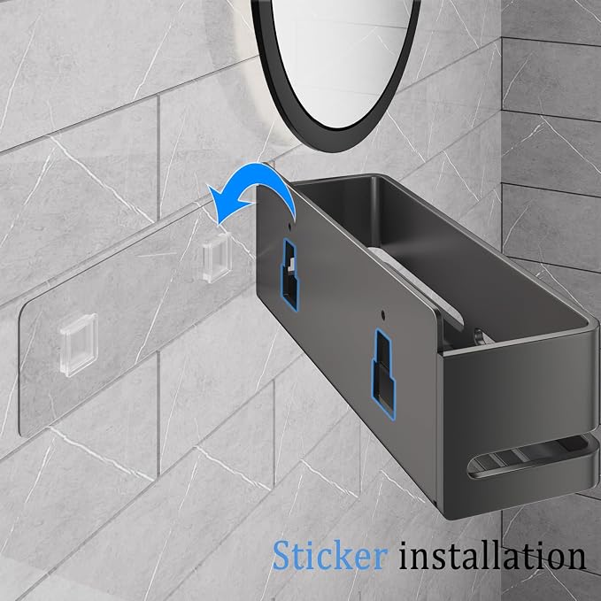Shower Caddy, 2-Pack Shower Shelf, Heavy-Duty Bathroom Storage Shelf, Large Capacity No-Drill Bathroom Organizer, Gray Metal Storage Basket, Adhesive Installation