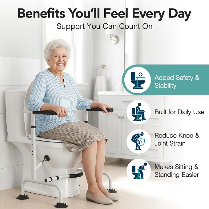 HOMENURSE Toilet Safety Rails for Seniors, Heavy Duty Toilet Safety Frame with Adjustable Height & Width, 350 lb Toilet Handles for Elderly and Disabled, Handicap Grab Bars