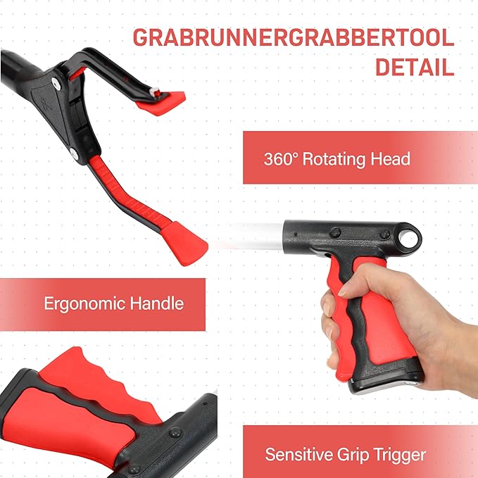 32 inch Foldable GrabRunner Reacher Grabber with Strong Magnetic Tip for Seniors, Disabled, After Surgery Recovery(Red)
