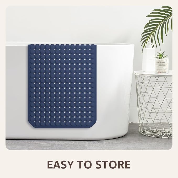 OTHWAY Bath Tub Shower Mat Non Slip, Bathtub Floor Liner Mats for Inside Shower Bathroom, Suction Cups and Drain Holes for Feet Scrubbing, Machine Washable, Soft on Feet, 35x16 Inch, Navy Blue