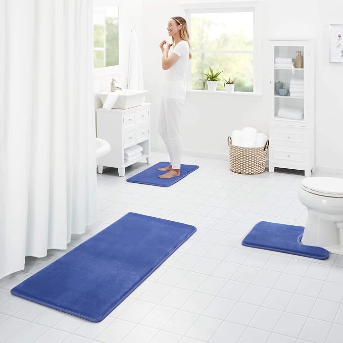 Memory Foam Bath Mat Non Slip Absorbent Super Cozy Velvet Bathroom Rug Carpet (72 inches X 24 inches, Royal Blue)