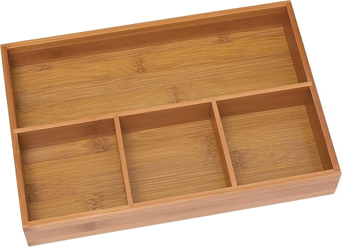 Lipper International 824, Bamboo Wood 4-Compartment Organizer Tray, 11 5/8" x 7 7/8" x 1 3/4"