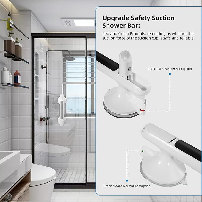 Grab Bar for Bathtubs and Showers, Zynuhmo 12 Inch Suction Cup Safety Grab Bar with 1PCS Bath Ball No Drilling Suction Shower Handrails for Seniors Elderly Kids Bathroom Assist Support(1Pack, Black)