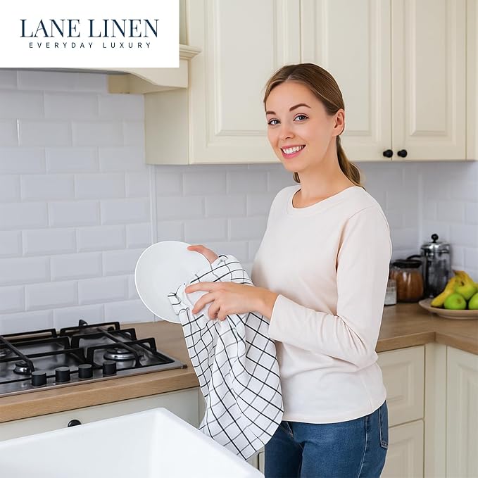 LANE LINEN Kitchen Dish Towels Set of 12 – 18”x28” Soft & Quick-Drying Hand and Tea Towels, Premium Decorative Kitchen Towel – Black
